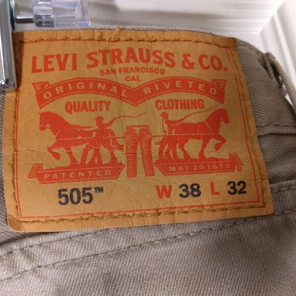 Levi's 505 jeans mens 38x32 khaki tan straight leg vintage white tab replica - Picture 4 of 10